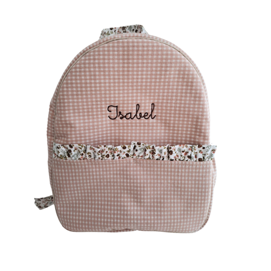 Mochila infantil con nombre bordado vichy