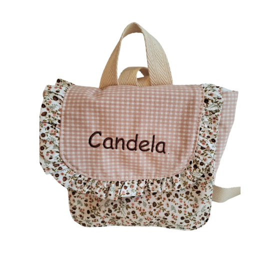 Bandolera Personalizada Flor y Vichys Con Nombre