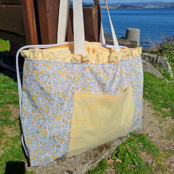Bolsa playa flor Cíes con bolsillo