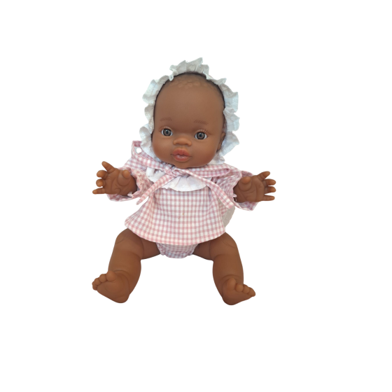 Muñeca ropa cuadro vichy rosa con plumeti