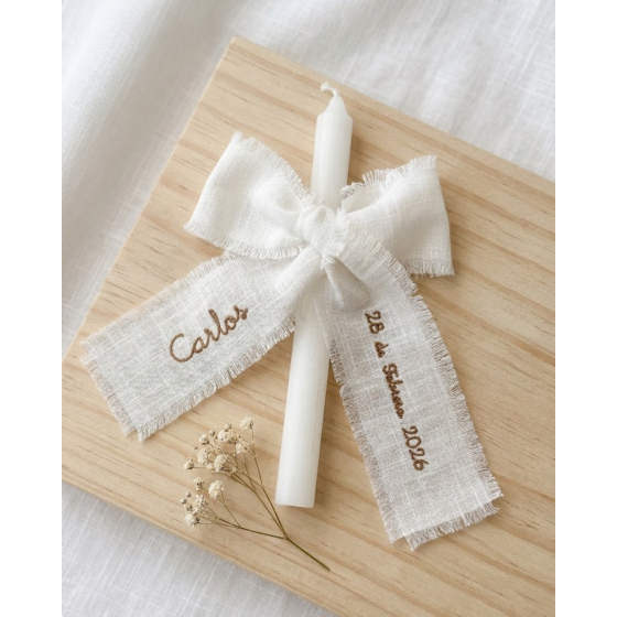 Vela bautismal nombre y fecha desflecada