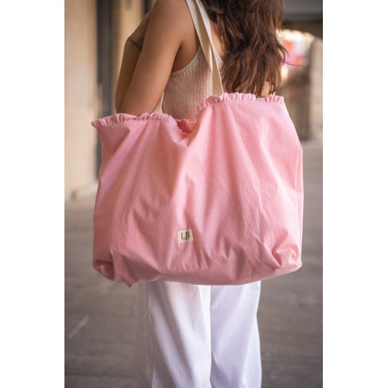 Bolsa playa impermeable raya rosa