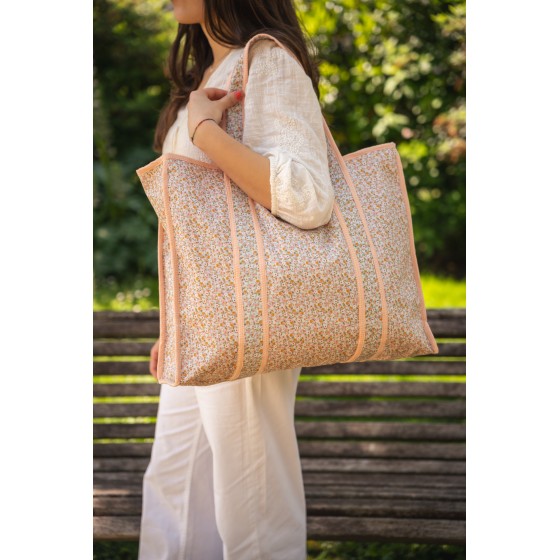 Bolsa playa flor Sabela y Vichy coral