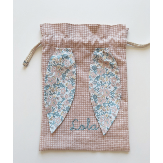 Bolsa merienda vichy nude con flor Celia