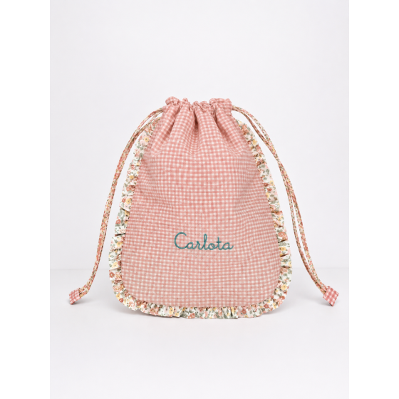 Bolsa merienda volante flor Paula con nombre