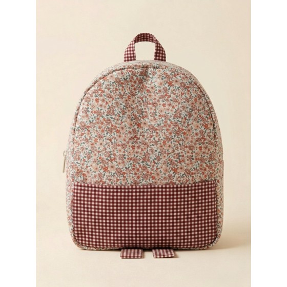 Mochila infantil resinada flor Matilda y cuadro granate